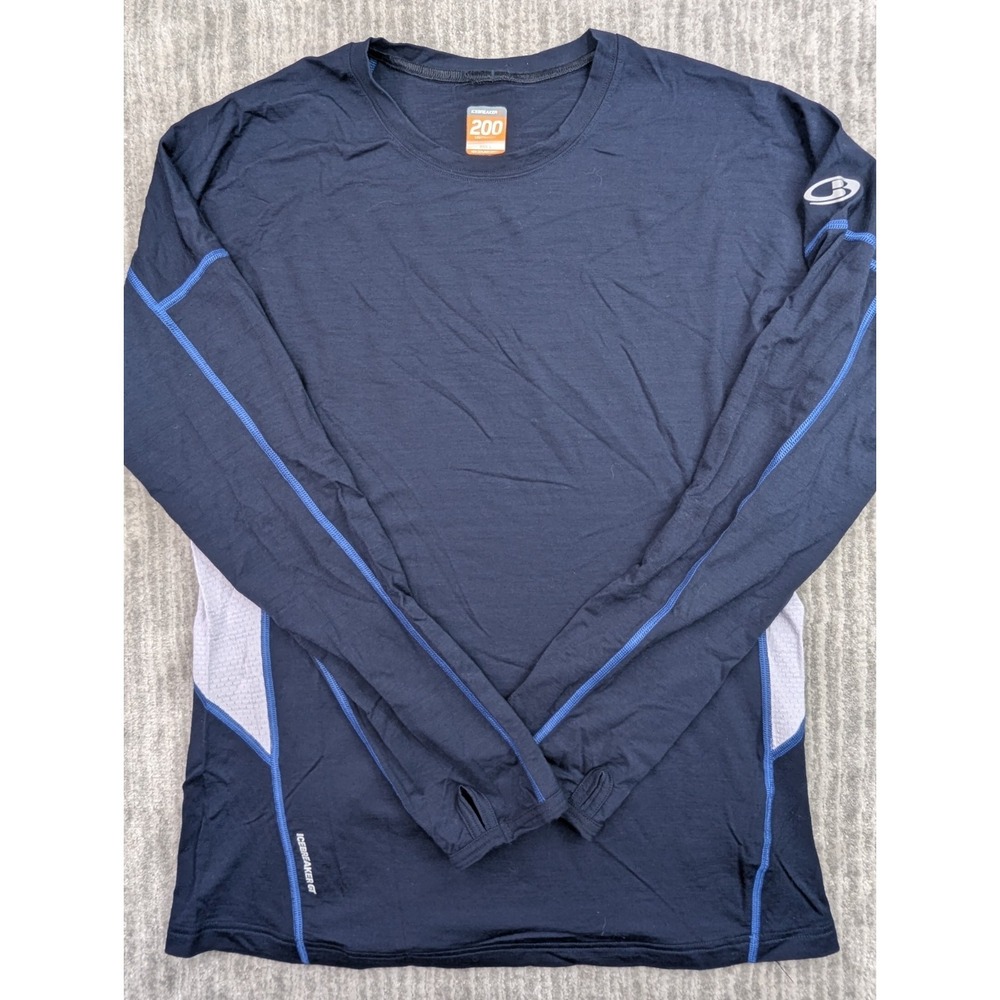 Icebreaker GT200 Chase Crew Long Sleeve Merino Wool Blue Shirt Men's L Baselayer